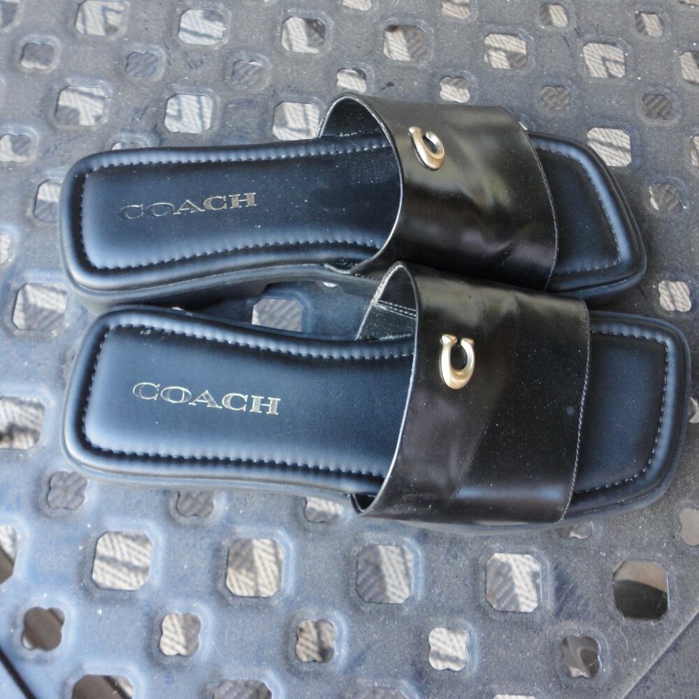 COACH Black Slip On Sliders Sandals Size 6 - Picture 2 of 9